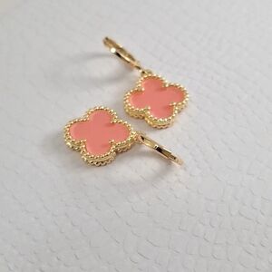 Pink Clover huggies earrings